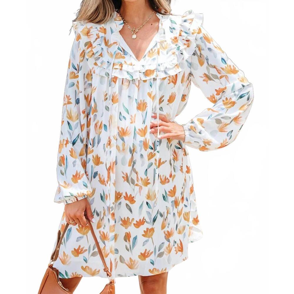 NEW LITTLE DAISY CLOSET autumn ruffle dress in orange floral print
